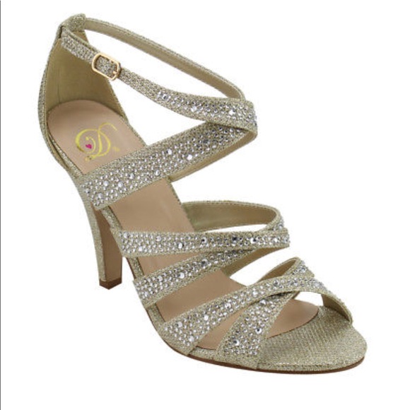 SALE Gold rhinestone dress sandal Heels Strap peep - Picture 2 of 4